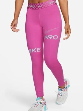 NIKE WOMENS PRO MID-RISE GRAPHIC TRAINING LEGGINGS